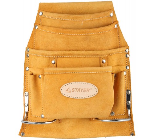 38517 Сумка поясная STAYER PROFRSSIONAL для инструментов кожаная 10 карманов 2 скобы