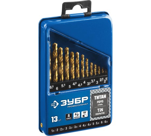 Набор сверл по металлу ЗУБР ТИТАН Профессионал 13шт. 1.5-6.5мм 29615-H13_z01