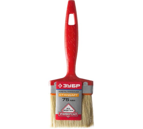 01015-075 Кисть плоская ЗУБР УНИВЕРСАЛ-СТАНДАРТ,  натуральная щетина, пластмассовая ручка, 3/75мм