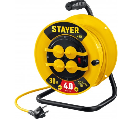 STAYER  М-325 ПВС 3х2.5 30м 4000Вт IP44, Силовой удлинитель на катушке (55064-30)
