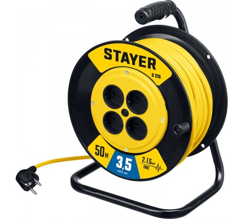 55072-50 Удлинитель силовой на катушке STAYER S-215 ПВС 2х1.5 50м 3500Вт
