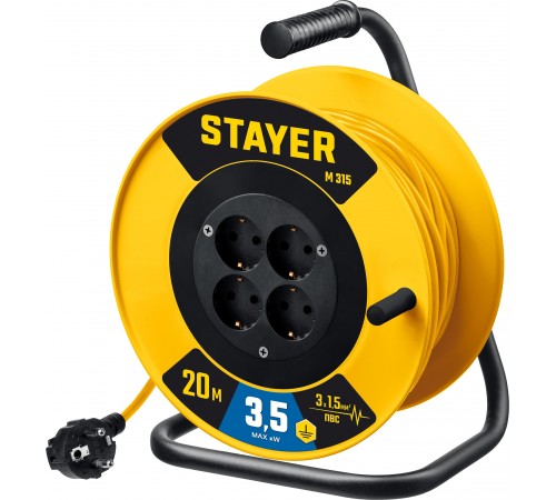 STAYER  M 315 ПВС 3х1.5 20м 3500Вт,  Силовой удлинитель на катушке (55078-20_z01)