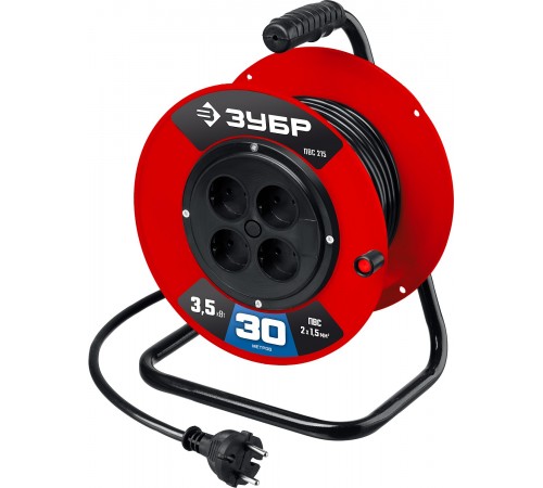Силовой удлинитель на катушке ЗУБР ПВС-215, ПВС, 2 х 1.5мм 2,30м, 3500Вт  55103-30