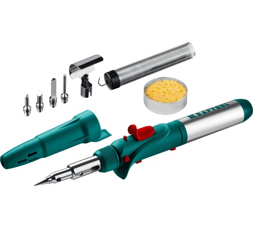 Паяльник газовый KRAFTOOL SolderGas, горелка, фен, пьезоподжиг, набор 10 в 1, 1300гр 55503-Н10