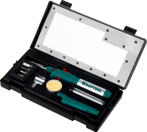 Паяльник газовый KRAFTOOL SolderGas, горелка, фен, пьезоподжиг, набор 10 в 1, 1300гр 55503-Н10