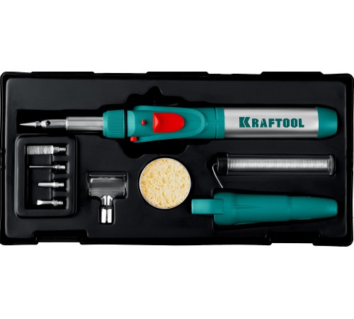 Паяльник газовый KRAFTOOL SolderGas, горелка, фен, пьезоподжиг, набор 10 в 1, 1300гр 55503-Н10