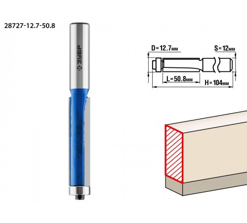 ЗУБР 12.7 x 50.8 мм, хвостовик 12 мм, фреза кромочная с нижним подшипником 28727-12.7-50.8 Профессионал
