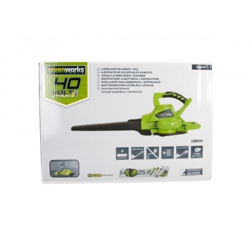 Пылесос-воздуходувка GREENWORKS GD40BV 40 V без акб и з/у
