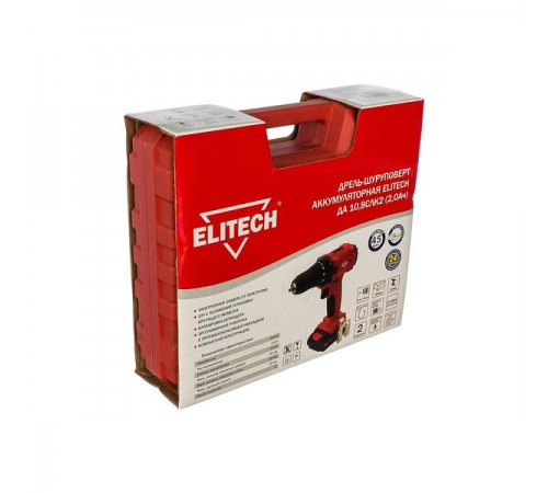 Дрель аккумуляторная Elitech ДА 10.8СЛК2 (2,0 Ач)