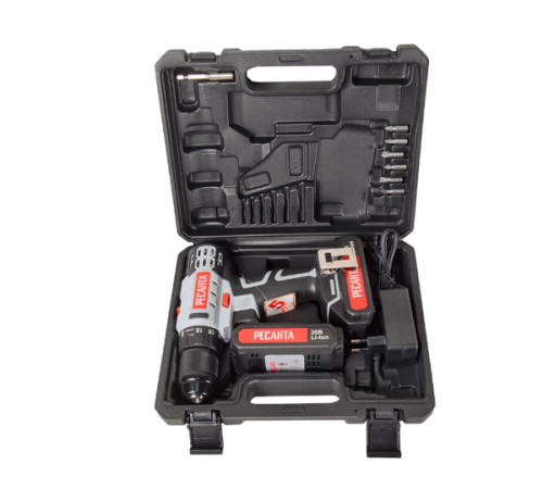 Дрель-шуруповерт аккумуляторная Ресанта ДА-20-2ЛК (2,0 А/ч) 75/14/11
