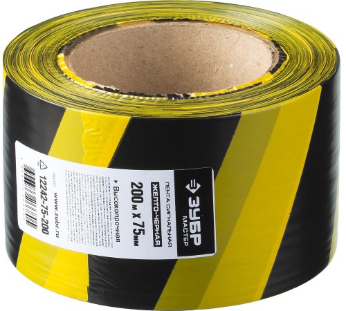 12242-75-200 Сигнальная лента ЗУБР МАСТЕР, черно-желтый цвет, 75мм х 200м