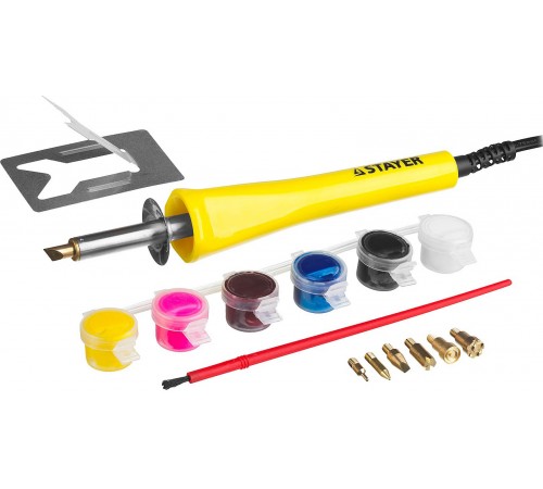 45220 Прибор для выжигания STAYER "MASTER" с набором насадок 7шт и красками