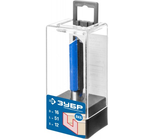 ЗУБР 16 x 51 мм, хвостовик 12 мм, фреза пазовая прямая, удлиненная 28754-16-51 Профессионал