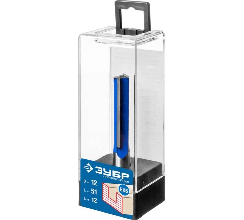 ЗУБР 12 x 51 мм, хвостовик 12 мм, фреза пазовая прямая с нижними подрезателями 28755-12-51 Профессионал