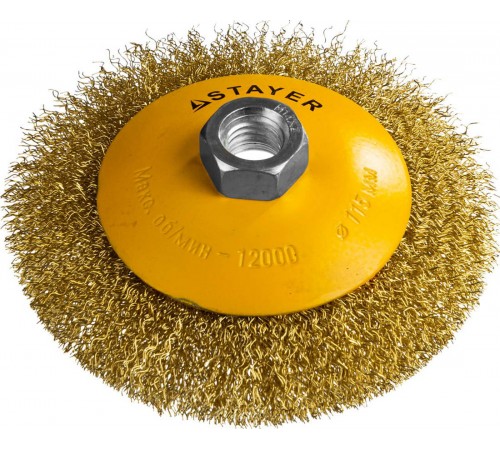 35133-115 Щетка коническая для УШМ STAYER PROFESSIONAL,  витая стальная проволока 0,3мм, 115ммхМ14
