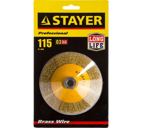 35133-115 Щетка коническая для УШМ STAYER PROFESSIONAL,  витая стальная проволока 0,3мм, 115ммхМ14