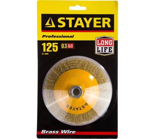 35133-125 Щетка коническая для УШМ STAYER PROFESSIONAL,  витая стальная проволока 0,3мм, 125ммхМ14