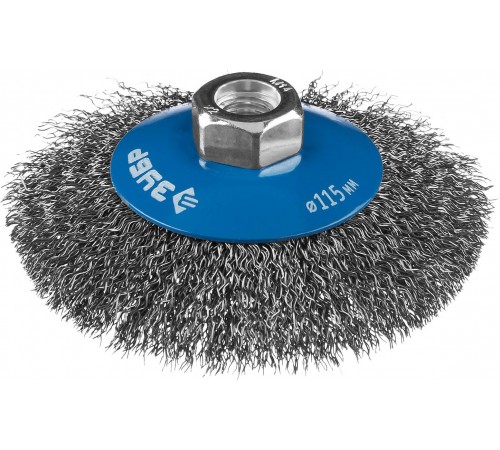 35265-115_z02 Щетка коническая для УШМ ЗУБР ПРОФЕССИОНАЛ, витая стальная проволока 0,3мм,115ммхМ14