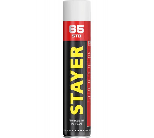 Пена монтажная STAYER STD 65, 750мл, адаптерная, выход до 65л. 41134