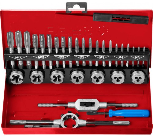 Набор метчиков и плашек ЗУБР 32 предмета сталь 9ХС 28129-H32_z01