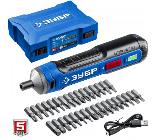 Отвертка аккумуляторная ЗУБР Профессионал ZUBR GO 4 Vmax, кейс, 33 биты  PSD-4S