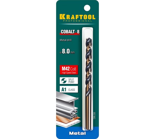 29656-8 Сверло по металлу KRAFTOOL COBALT HSS-Co(8%)  8х117мм, сталь M42(S2-10-1-8)