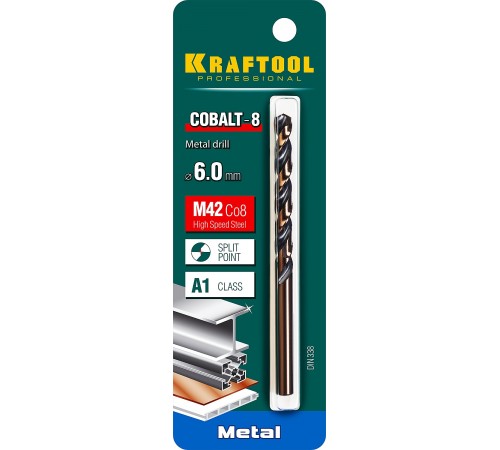 29656-6 Сверло по металлу KRAFTOOL COBALT HSS-Co(8%)  6.0х93мм, стальM42(S2-10-1-8)