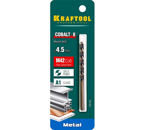29656-4,5  Сверло по металлу KRAFTOOL COBALT HSS-Co(8%)  4,5х80мм, сталь M42(S2-10-1-8)