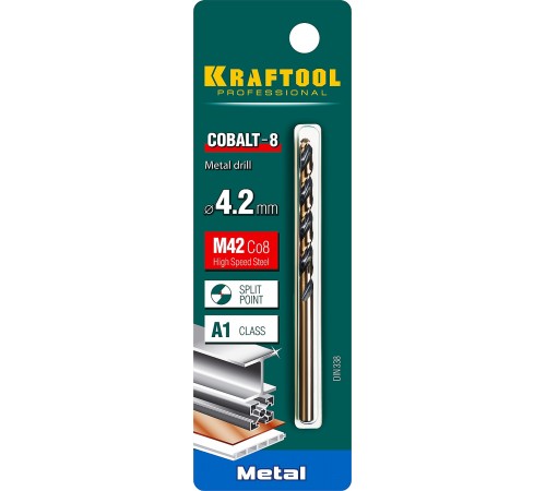 29656-4,2  Сверло по металлу KRAFTOOL COBALT HSS-Co(8%)  4,2х75мм, сталь M42(S2-10-1-8)