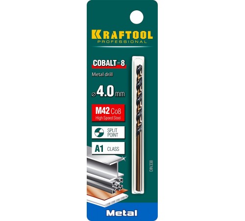 29656-4  Сверло по металлу KRAFTOOL COBALT HSS-Co(8%)  4,0х75мм, стальM42(S2-10-1-8)