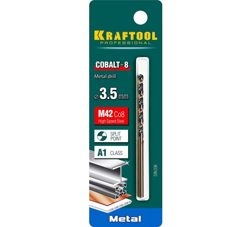 29656-3.5  Сверло по металлу KRAFTOOL COBALT HSS-Co(8%)  3,5х70мм, стальM42(S2-10-1-8)