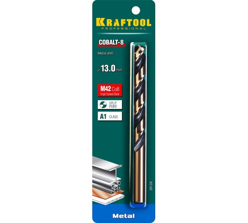 29656-13  Сверло по металлу KRAFTOOL COBALT HSS-Co(8%)  13,0х151мм, сталь M42(S2-10-1-8)