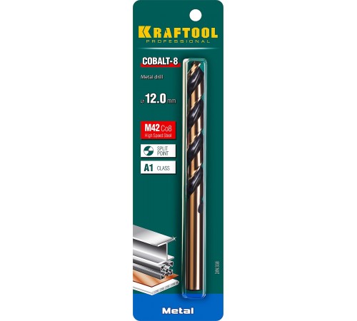 29656-12 Сверло по металлу KRAFTOOL COBALT HSS-Co(8%) 12.0х151мм, сталь M42(S2-10-1-8)