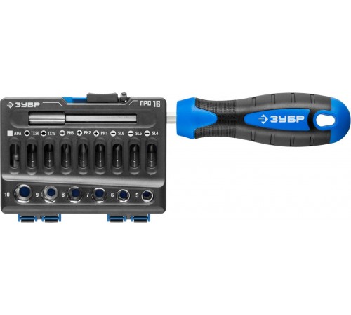25216 Набор ЗУБР Професионал-Б16: отвертка-битодержатель с насадками 16 шт