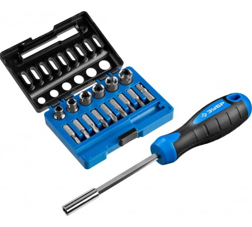 25216 Набор ЗУБР Професионал-Б16: отвертка-битодержатель с насадками 16 шт