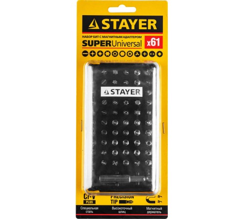 26084-H61 Набор бит STAYER SuperUniversal с магнитным адаптером 61шт