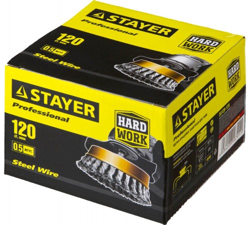 35128-120 Щетка чашечная для УШМ STAYER PROFESSIONAL, жгутиров.. стальная проволока 0,5мм, 120ммхМ14