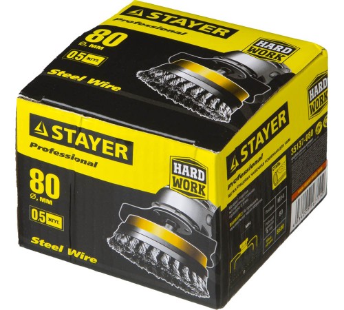 35137-080 Щетка чашечная усиленная для УШМ STAYER PROFESSIONAL, стальная проволока 0,5мм, 80ммхМ14