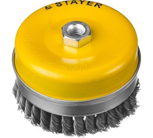 35137-120 Щетка чашечная усиленная для УШМ STAYER PROFESSIONAL, стальная проволока 0,5мм, 120ммхМ14