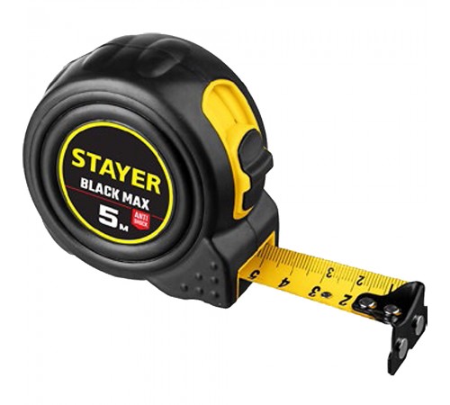 3410-05-25_z02 Рулетка STAYER BlackMax 5м/25мм в ударостойком корпусе с двумя фиксаторами