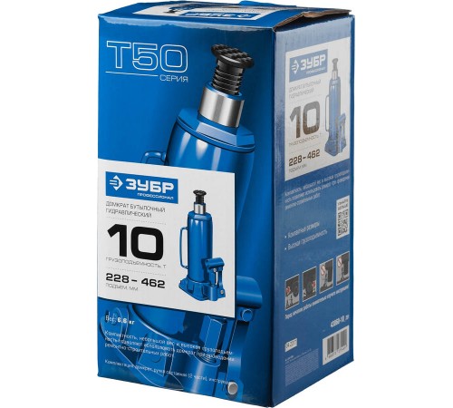 43060-10_z01 Домкрат ЗУБР 10 т бутылочный гидравлический Профессионал 225-462мм
