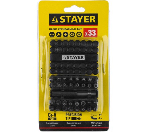 Набор бит STAYER с магнитным адаптером 33шт 26084-H33