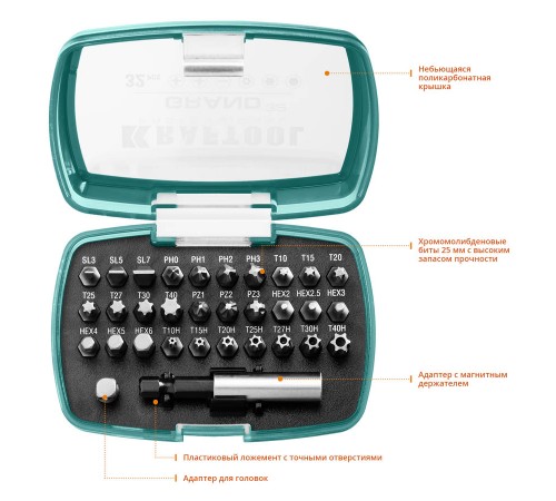 26083-H32 Набор бит KRAFTOOL Grand-32 с магнитным адаптером 32шт