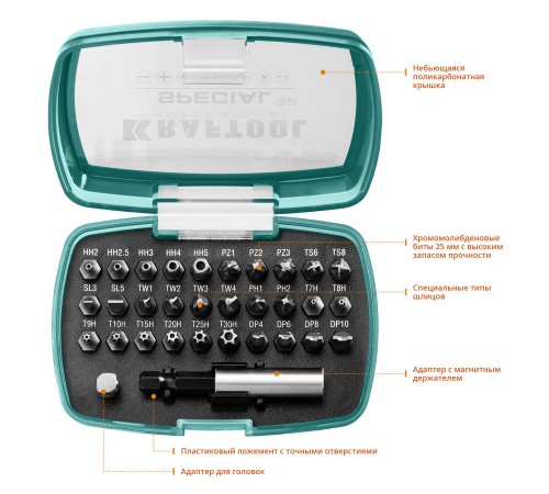 2610-H32 Набор бит KRAFTOOL Special-32 с адаптером,32шт