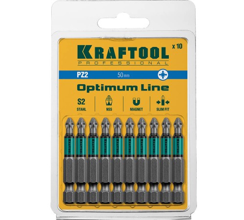26124-2-50-10 Биты KRAFTOOL Optimum Line PZ2 тип хвостовика Е 1/4"