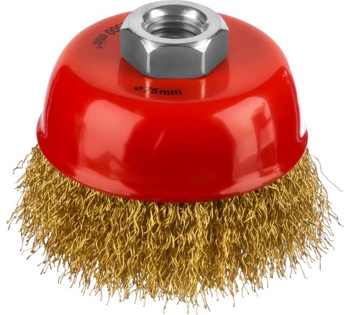 Щетка дисковая для УШМ Mirax витая стальная латунированна проволока 0,3мм, 75мм,35142-075
