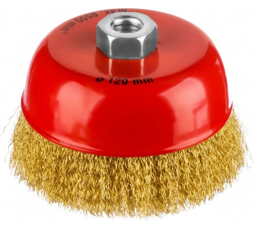 Щетка дисковая для УШМ Mirax витая стальная латунированна проволока 0,3мм, 125мм,35142-125