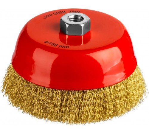 Щетка дисковая для УШМ Mirax витая стальная латунированна проволока 0,3мм, 150мм,35142-150