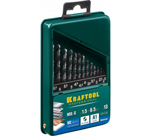 Набор сверл по металлу KRAFTOOL HSS-G,13шт 1.5-6.5мм сталь Р6М5 29651-H13