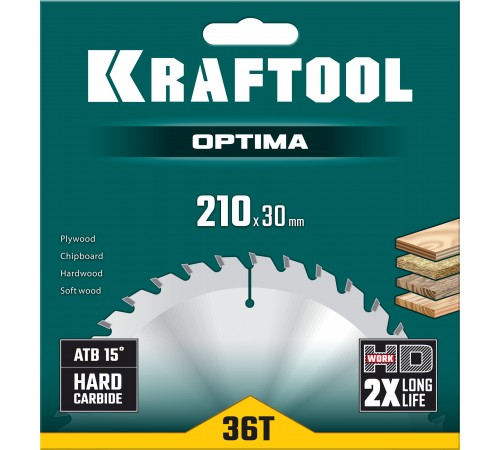 Диск пильный по дереву KRAFTOOL OPTIMA 210х30мм 36951-210-30